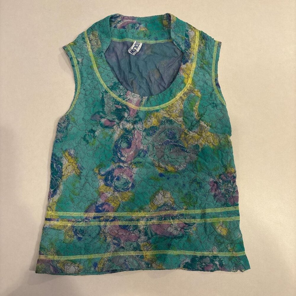 Vintage Gregory Parkinson 100% silk Green and blue mesh sleeveless blouse